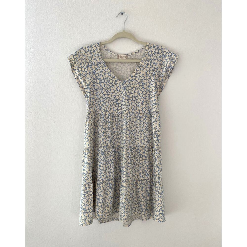 Altar’d State Floral Dress Blue White Cottagecore Babydoll Mini Cap Sleeve M